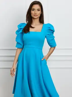 Rochie MBG albastra cu umeri bufanti