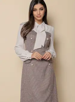Rochie MBG bej cu imprimeu pepit