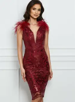 Rochie MBG bordo cu broderie si paiete