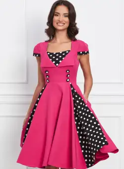 Rochie MBG fucsia cu buline inserate pe fusta si bust