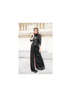 Rochie MBG lunga neagra cu paiete la bust