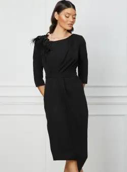 Rochie MBG neagra cu aplicatie florala maxi pe umar