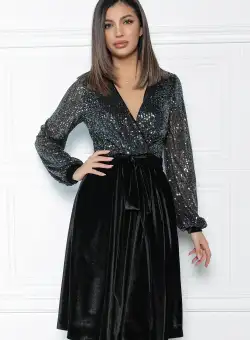 Rochie MBG neagra din catifea cu bust din paiete