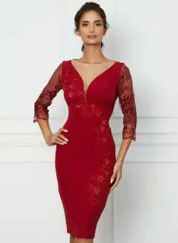 Rochie MBG rosie cu broderie florala