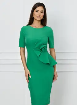 Rochie MBG verde cu floare maxi si peplum in tlaie