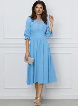 Rochie Moze bleu cu dantela si volane la bust