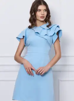 Rochie Moze bleu cu volane pe un umar