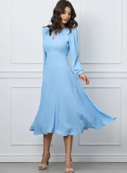 Rochie Moze bleu midi cu decupaj la decolteu