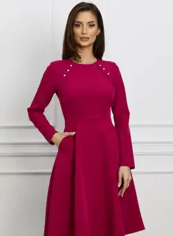 Rochie Moze ciclame cu nasturi decorativi tip perle