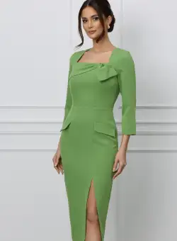 Rochie Moze conica verde cu funda la bust
