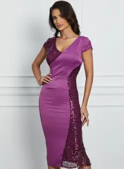 Rochie Moze magenta cu paiete pe lateral