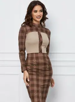 Rochie Moze maro cu carouri
