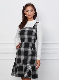Rochie Moze neagra cu carouri albe