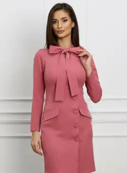 Rochie Moze tip sacou roz coniac cu guler esarfa