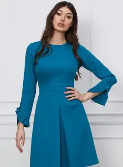 Rochie Moze turcoaz cu volanase la maneci
