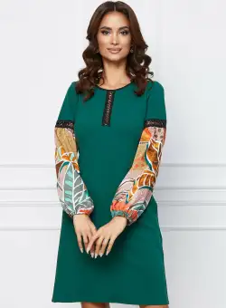Rochie Moze verde cu maneci orange