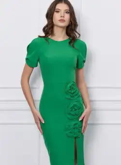 Rochie Moze verde cu trandafiri pe fusta