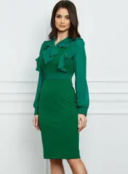 Rochie Moze verde cu volane la bust
