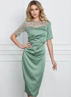 Rochie Moze verde fistic cu paiete si fronseu