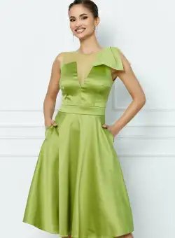 Rochie Moze verde lime cu funda pe umar