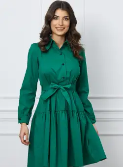 Rochie Moze verde tip camasa cu cordon in talie