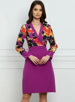 Rochie Moze violet cu imprimeuri orange la bust