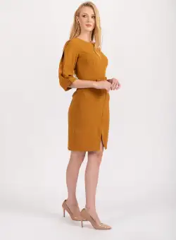 Rochie office cu aspect petrecut si slit in partea din fata