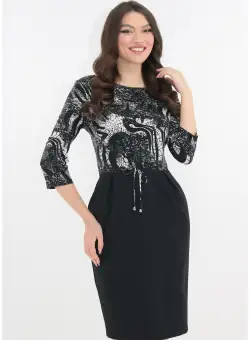 Rochie office cu imprimeu abstract alb-negru