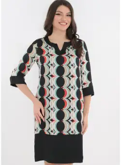 Rochie office neagra cu buline multicolore imprimate