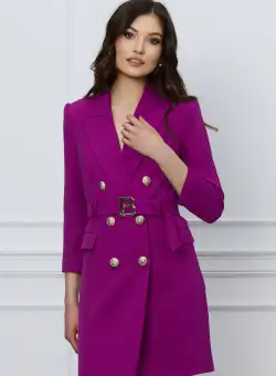 Rochie Sonia magenta tip sacou cu cordon in talie