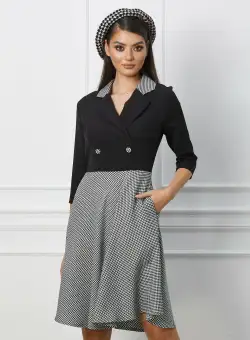 Rochie Tessa neagra cu imprimeu pepit