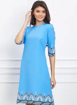 Rochie Viviana bleu cu imprimeuri mandala