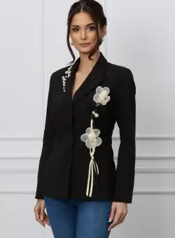 Sacou LaDonna negru cu flori 3D si perle