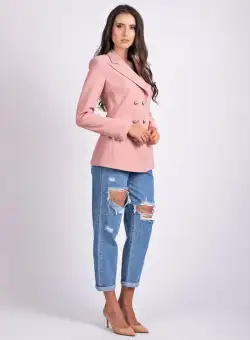 Sacou roz casual cu doua randuri de nasturi