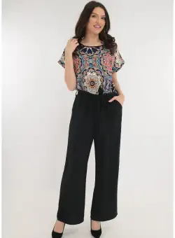 Salopeta lejera neagra cu print abstract bej-albastru