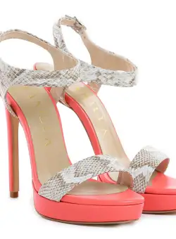 Sandale Atena cu toc subtire, piele naturala si imprimeu sarpe