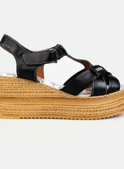 Sandale cu platformă damă din piele naturală, Leofex – 532 Negru Box