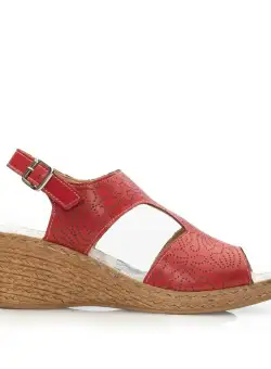 Sandale cu platformă damă din piele naturală, Leofex – 534-1 Roșu Box