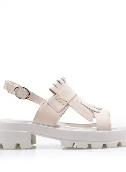Sandale cu talpă groasă damă din piele naturală, Leofex - 357 Nude Box