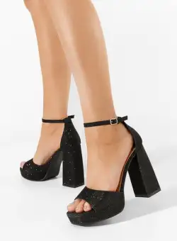 Sandale cu toc gros Paricia negre