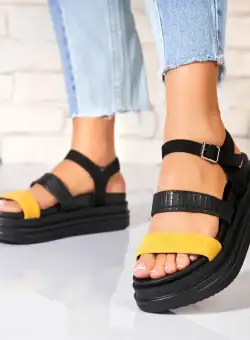 Sandale dama cu platforma Galbene din Piele Ecologica Intoarsa Clayre