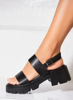 Sandale dama cu platforma Negre din Piele Ecologica Denaya