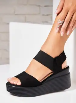 Sandale dama cu platforma Negre din Piele Ecologica Intoarsa Jaini