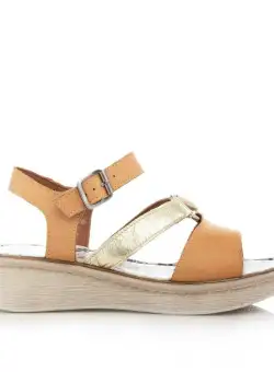 Sandale dama cu talpa joasa din piele naturala - 488-1 Camel box