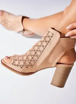 Sandale dama cu Toc Nude din Piele Ecologica Intoarsa Taya