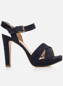Sandale elegante damă cu toc din piele naturală - 210 Blue Velur