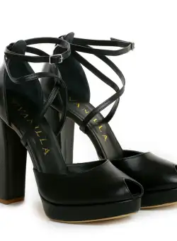 Sandale Fabiana cu toc gros, piele naturala, negre