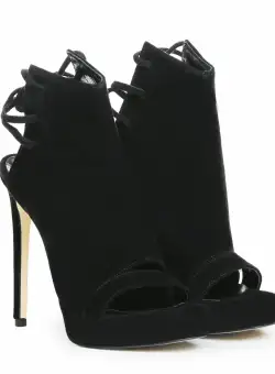 Sandale Monaco cu toc subtire, piele naturala intoarsa, negre