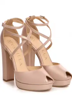 Sandale Obsesium cu toc inalt gros, piele naturala, nude sidef