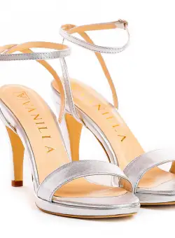 Sandale Paris cu toc mic subtire, piele naturala, argintii